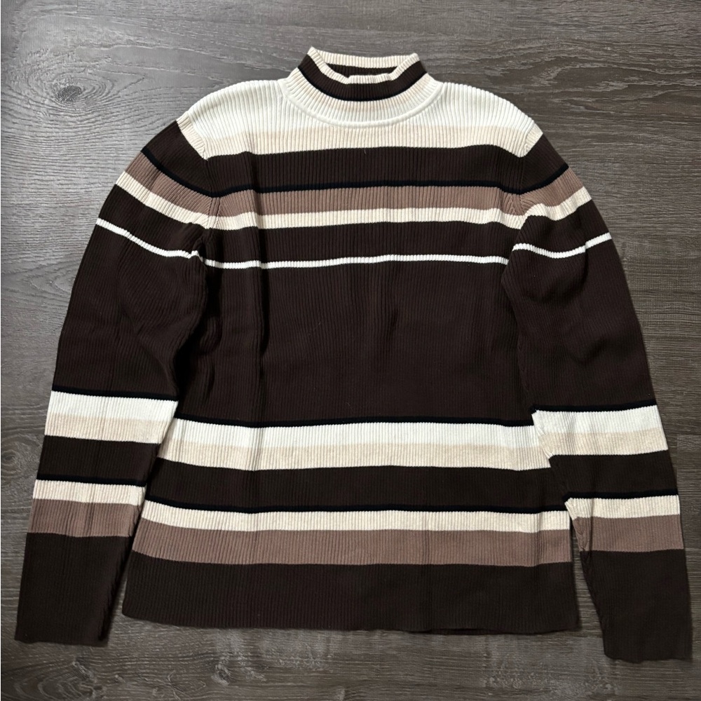 Karen Scott Men's Turtleneck Sweater in Brown and Cream